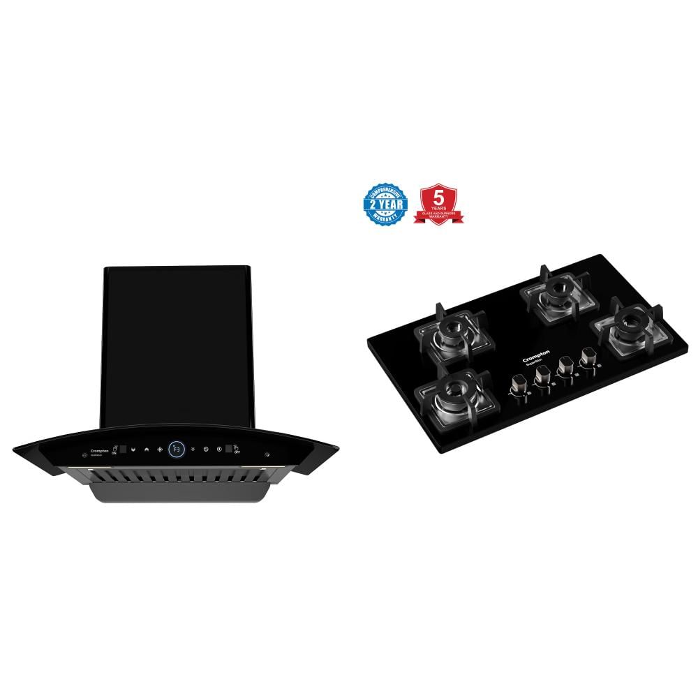 Crompton Bundle 1 (Hob + Chimney): 4 Burner Cook top (TAB-SUHB654-MBL) 60cm Wall Mounted Chimney (CHD-IMC60FLE-IND)