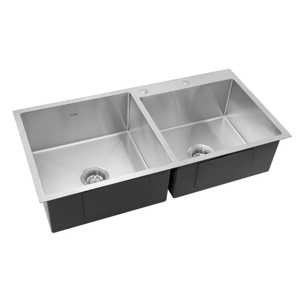 Glen Stainless Steel Grade 304 Double Bowl With Half Faucet Deck Topmount Sink, Matte Finish (KS-SH40209DBHFDM)