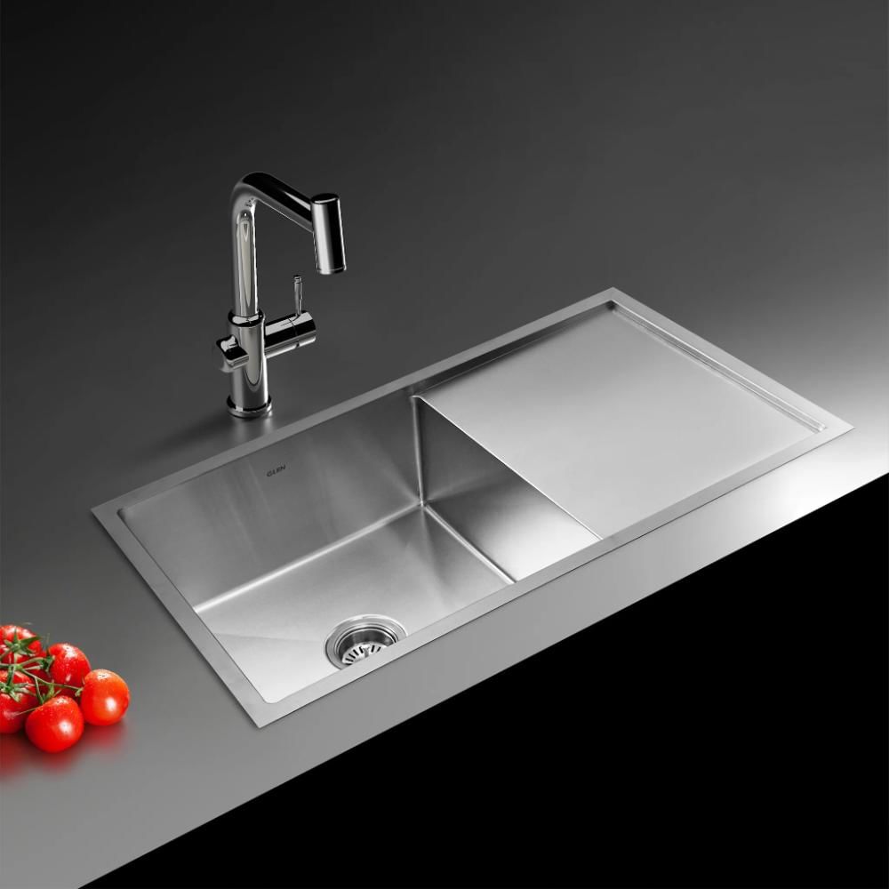Glen Stainless Steel Grade 304 Single Bowl With Drain Board, Topmount Sink, Matte Finish (KS-SH36209SBSDM)