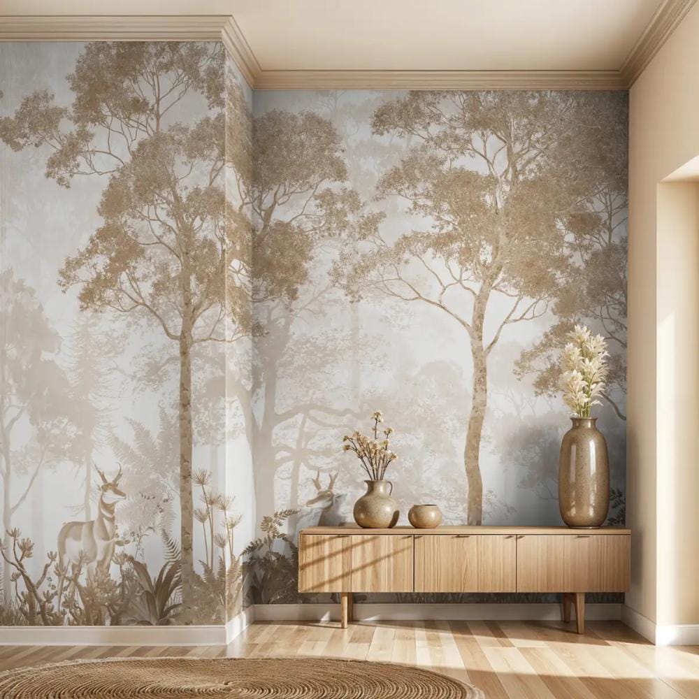 Life n Colors: Vintage Forest Wallpaper, Sandy Beige (MOQ: 30 Sft)