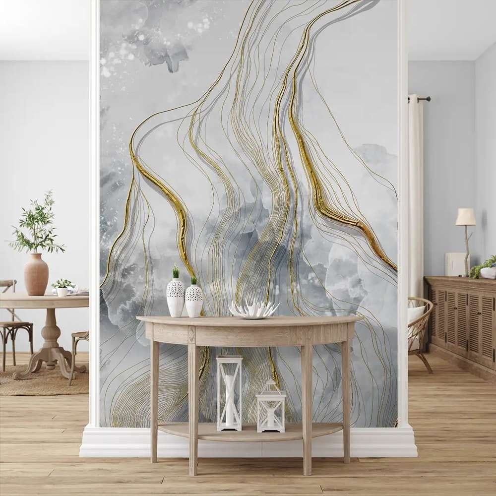 Life n Colors: 3D Grey & Gold Marble Wallpaper (Soft Feel paper)