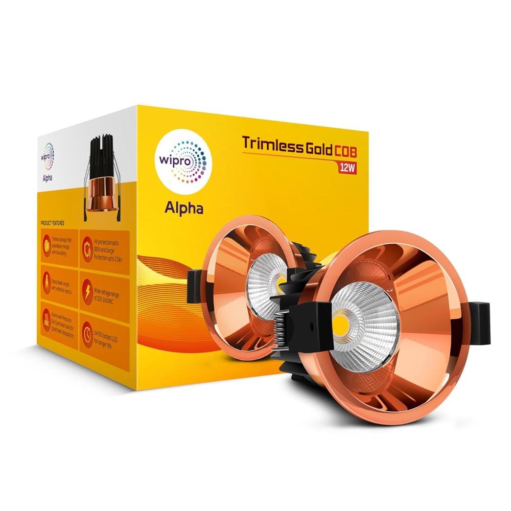  Wipro Alpha 12W Trimless Gold COB LED Spotlight (DC041227 - Warm White)
