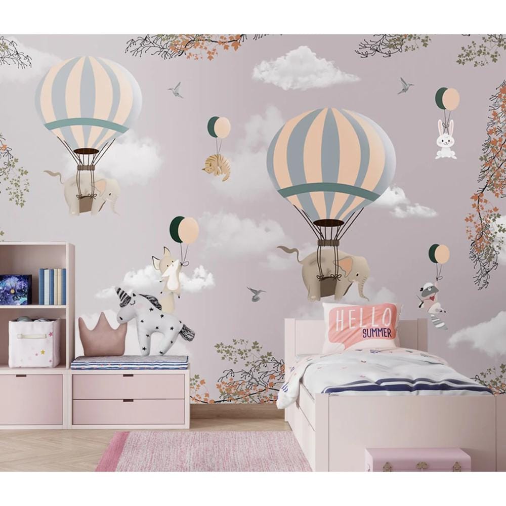 Life n Colors: Flying Animals Hot Air Balloons Wallpaper (Soft Feel Paper) (MOQ: 30 Sft)