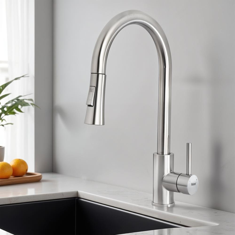 Ruhe Ruhe Kara Pull-out Kitchen Sink Mixer Tap with Dual Flow (Silver) 304-Grade SS (11-1532-SS)
