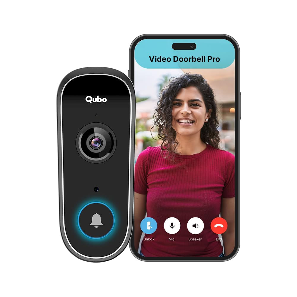 Qubo Smart WiFi Video Doorbell Pro 2K| Instant Phone Visitor Video Call | Intruder Alarm | 3MP 1296P Resolution | 2-Way Talk | Alexa & OK Google | Plug and Play Chime | 2 Years Brand Warranty |