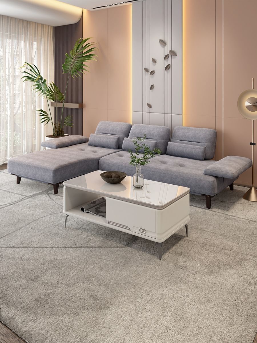 Barret Grey Fabric 4 Seater L-Shape Sofa by Durian (BARRET L-SOFA)