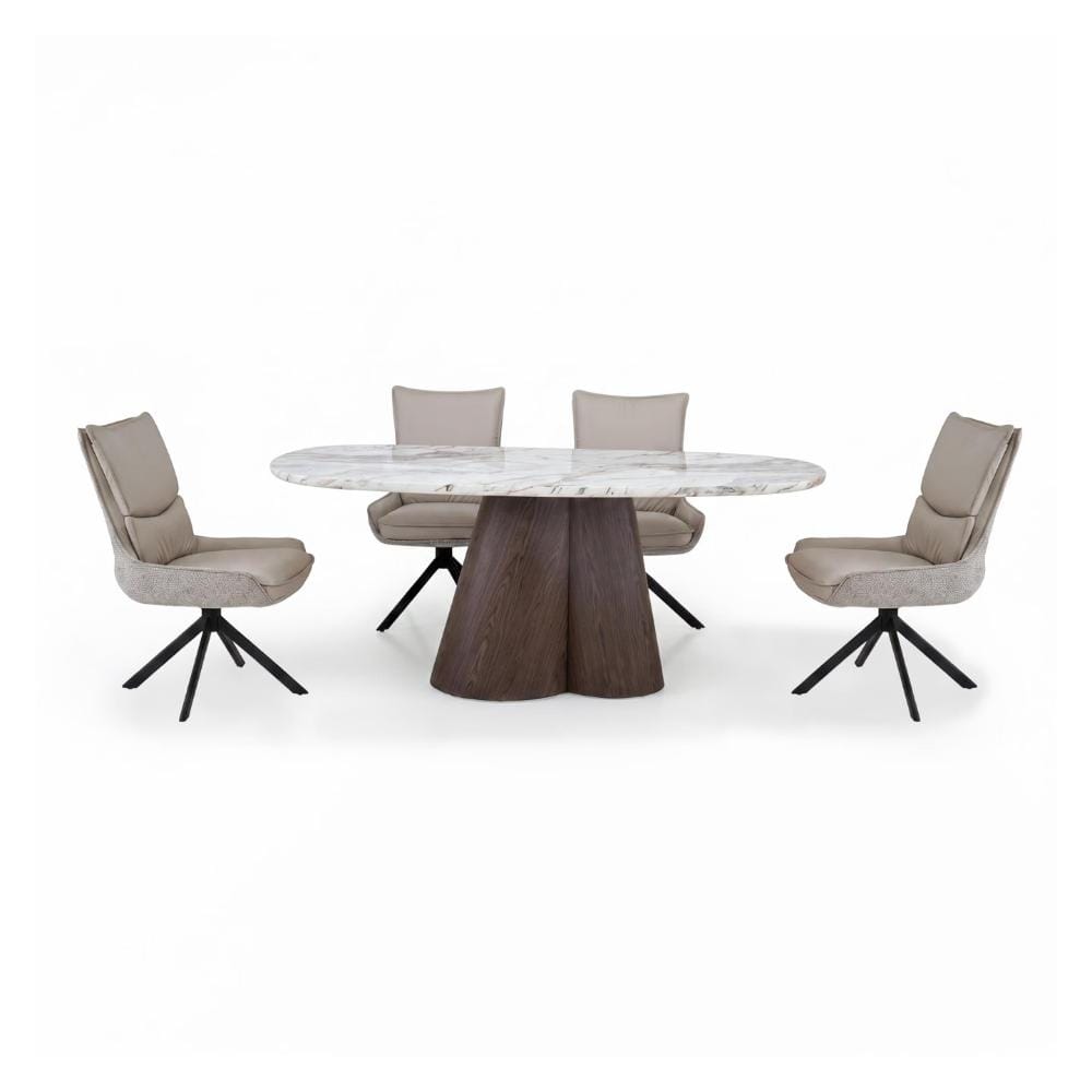 Durian ESMERALDA Brown Marble 6 Seater Dining Set