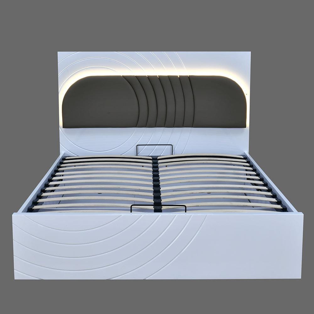 Cassini Bed with Hydraulic Storage and Backlight Headboard (White) by Nilkamal Homes