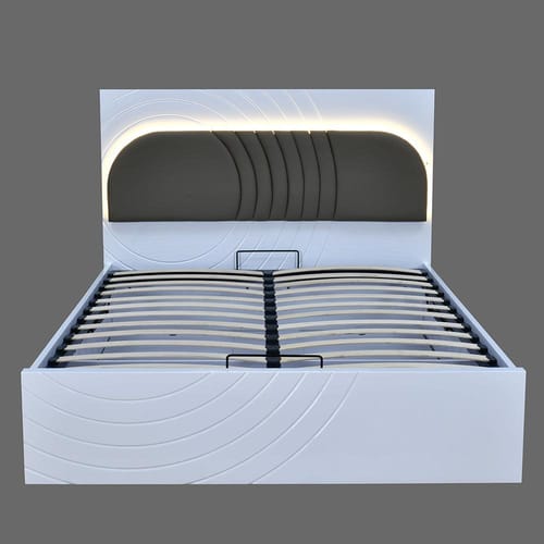 Cassini Bed with Hydraulic Storage and Backlight Headboard (White) by Nilkamal Homes