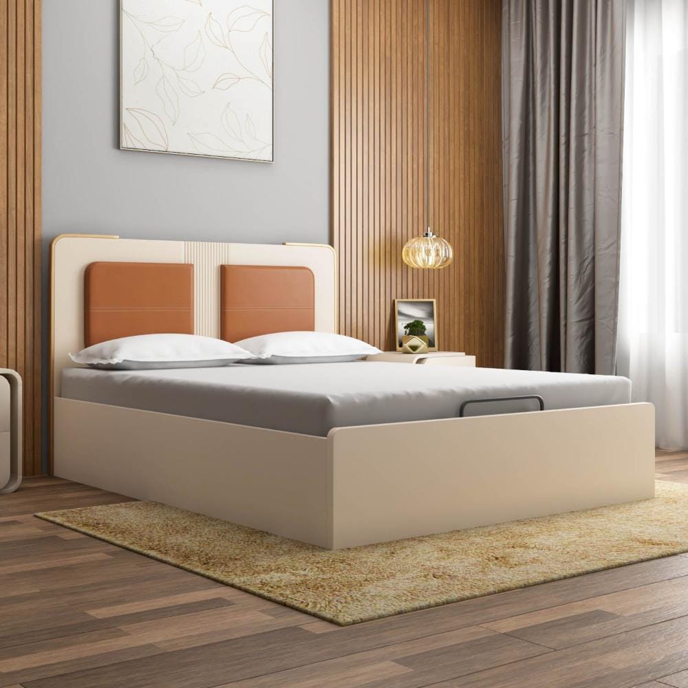 Phoenix Bed with Hydraulic Storage (Beige) by Nilkamal Homes