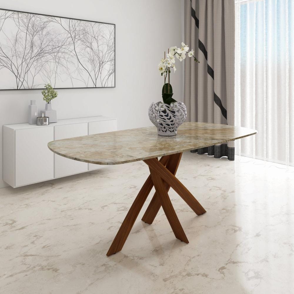Nilkamal Homes Polaris 6 Seater Ceramic Top Dining Table (Brown-FIPLRS6SDTCRMTBRN)