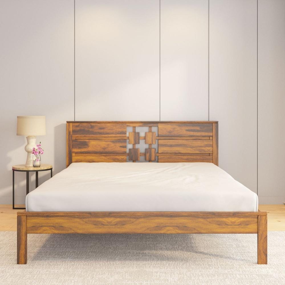 Konnect Solid Wood Bed without Storage (Honey Walnut) by Nilkamal Homes