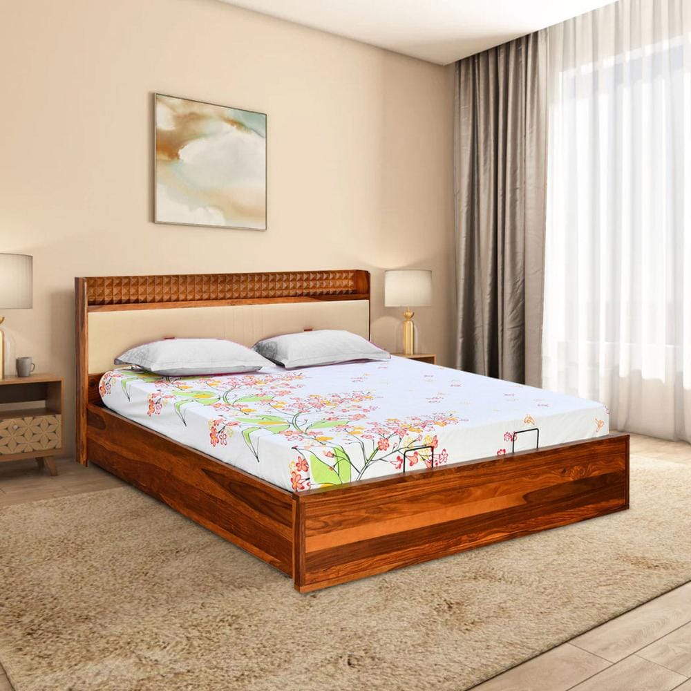 Dewsbury Solid Wood Bed with Hydraulic Storage (Walnut) by Nilkamal Homes