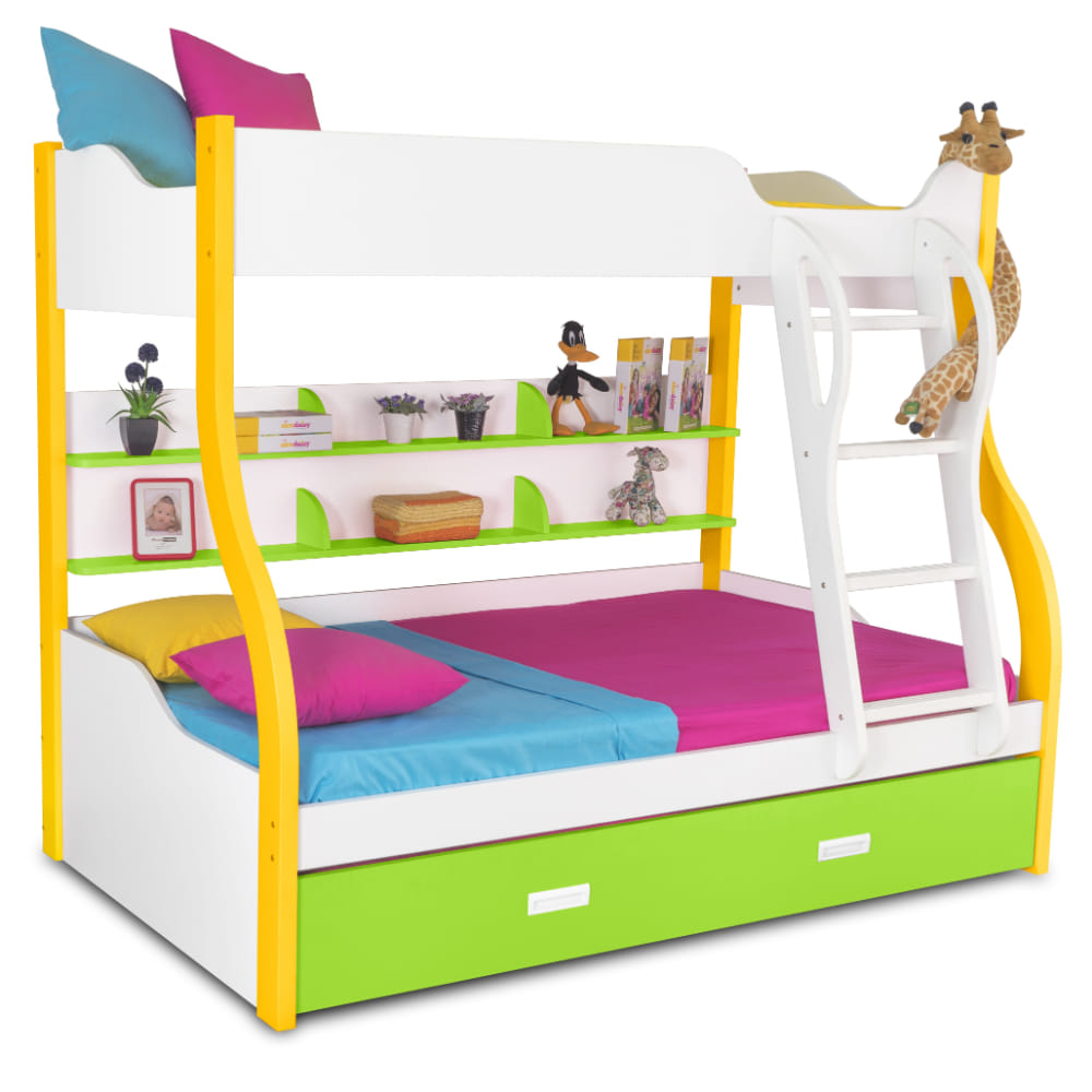 Columbia Bunk with Trundle Bed (White & Yellow & Green) by Alex Daisy