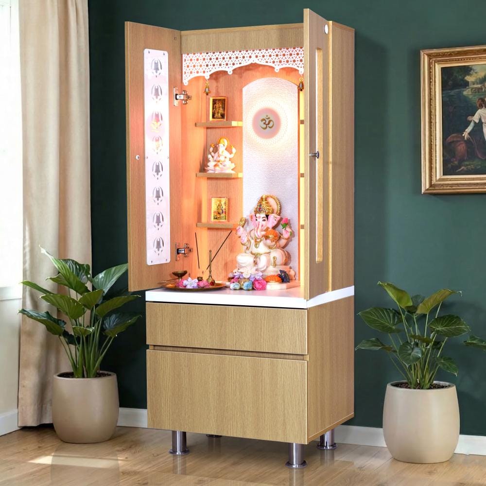Home Temple With LED Lights - The Mandir Store (MWDDS-23-117-391-602418, Padmanabham)