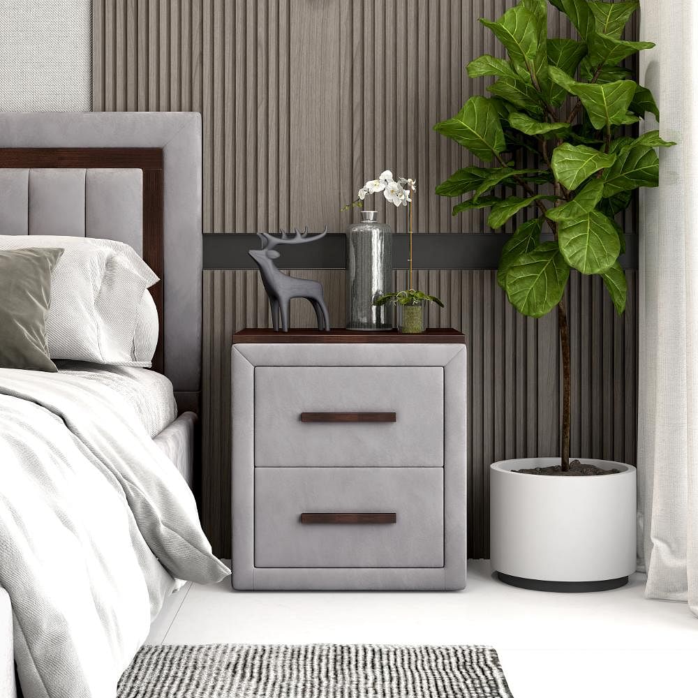 Orion Grey Fabric Bed Side Table by Durian