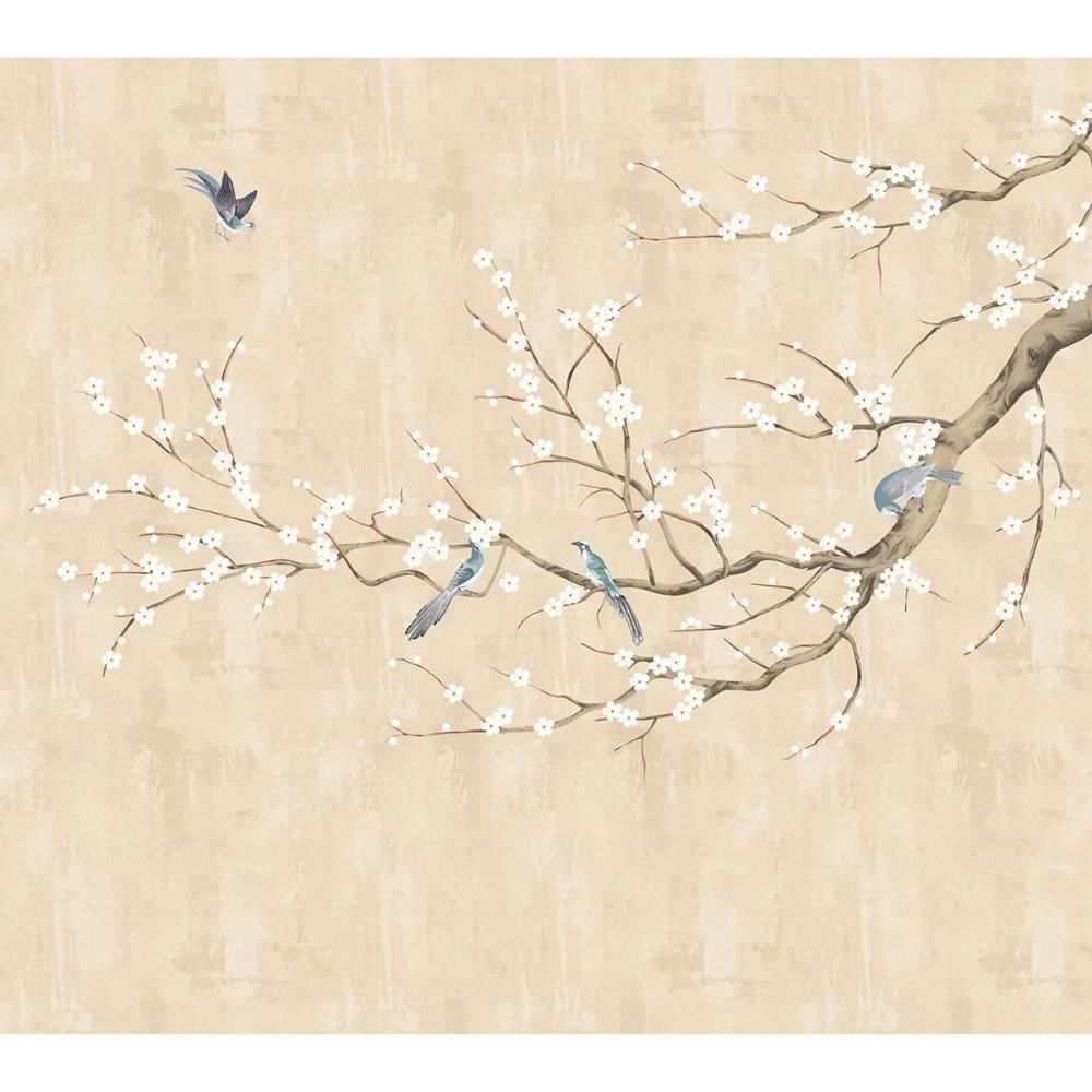 Plum Blossom Chinoiserie Style Cream Color Wallpaper