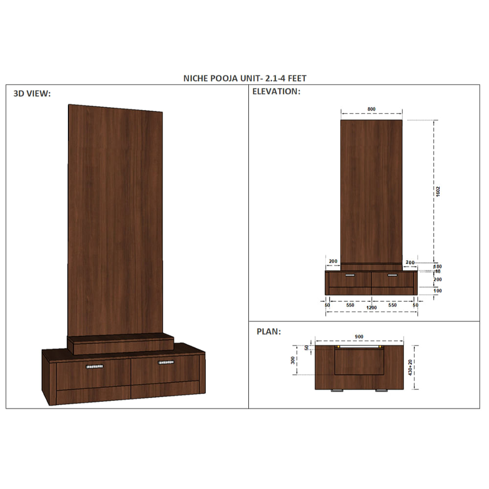 Niche Puja Unit - Design 1.2 (4ft)