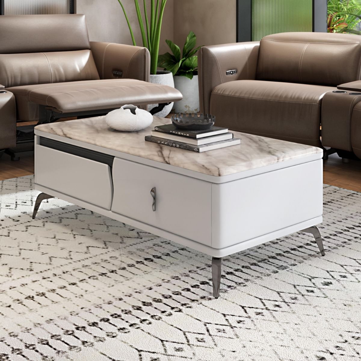 Thompson White Marble Coffee Table by Durian (THOMPSON/CT)