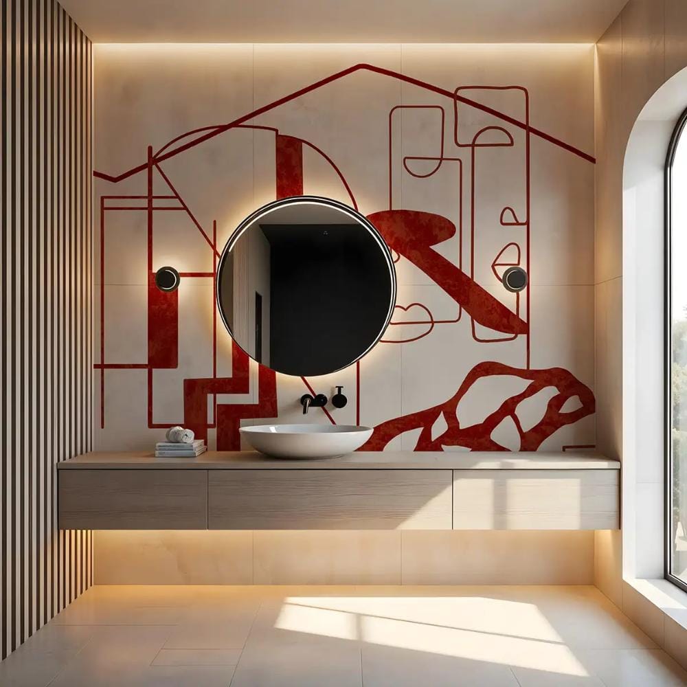 Life n Colors: Timeless Structures Abstract Wallpaper, Red (MOQ: 30 Sft)