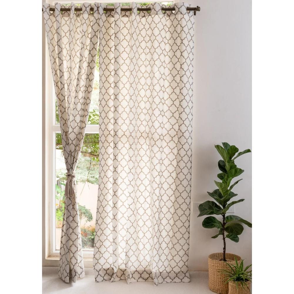 TYD Readymade Eyelet Curtain: Trellis in Walnut Grey