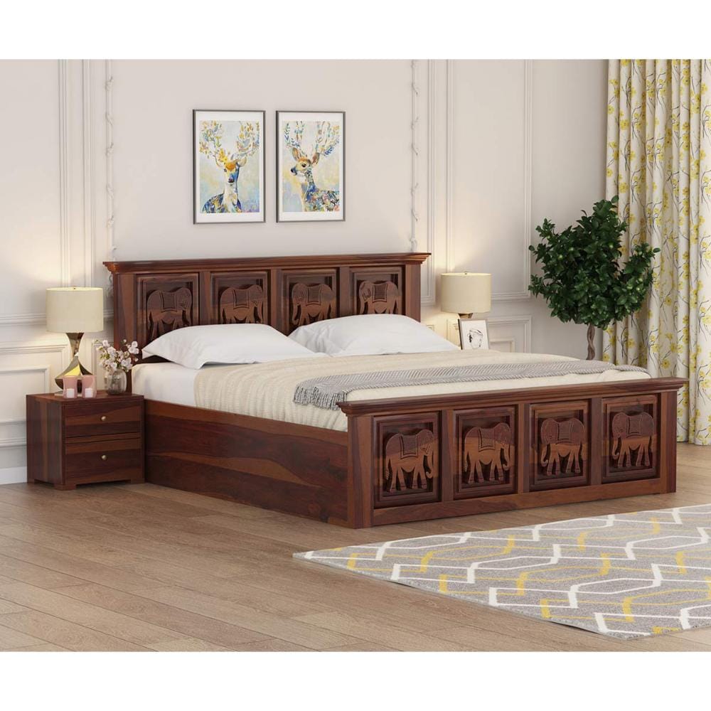 Oaklyn Sheesham Wood Bed Hydraulic Storage