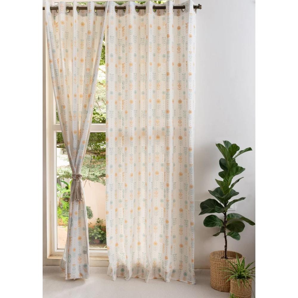 TYD Readymade Eyelet Curtain: Wild Bouquet in Corn Yellow
