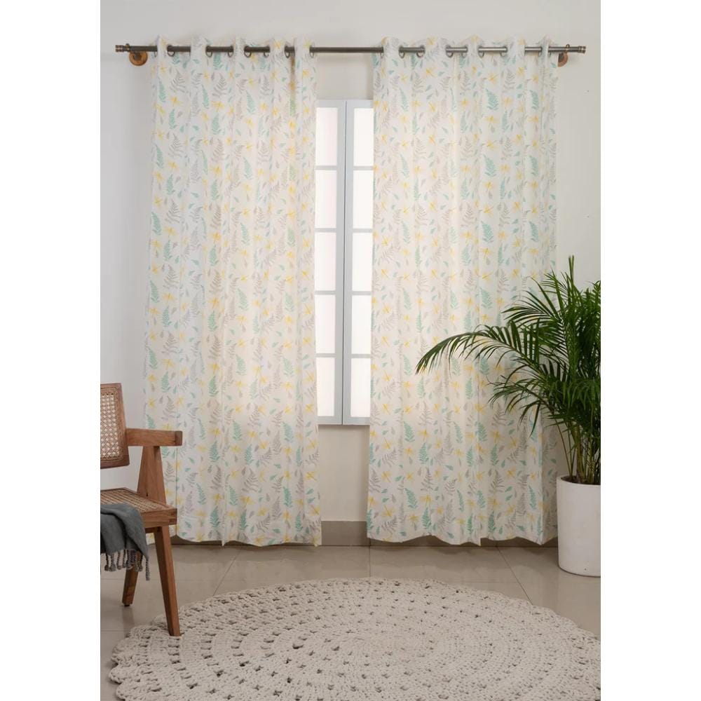 TYD Readymade Eyelet Curtain: Winged Skies in Yellow